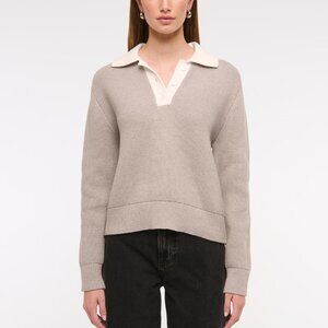 NWT Abercrombie & Fitch Easy Long-Sleeve Sweater Polo Sz Small